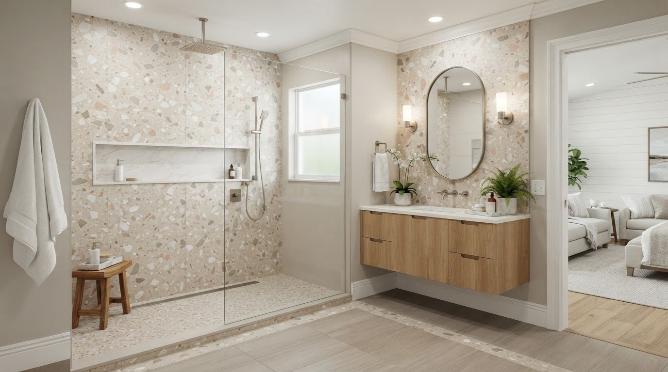 Modern bathroom with terrazzo tile